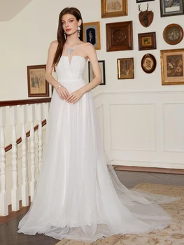 Великолепное свадебное платье без бретелек, Элегантное кружевное свадебное платье, сексуальное свадебное платье с V-образным вырезом и открытой спиной