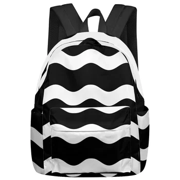 Рюкзак Black Ripple Stripes Waves, школьные сумки для подростков, сумка для ноутбука, женский повседневный рюкзак для путешествий