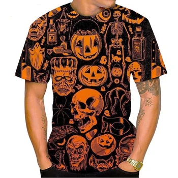 Модная футболка с тыквенной головой на Хэллоуин, футболка с 3D принтом на Хэллоуин, Индивидуальность, мужская и женская Повседневная футболка в стиле Харадзюку, Топ Ужасов
