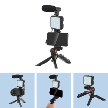 Конденсаторный микрофон со штативом, светодиодная подсветка для профессиональной фото-видеокамеры, телефона для прямой записи интервью на YouTube