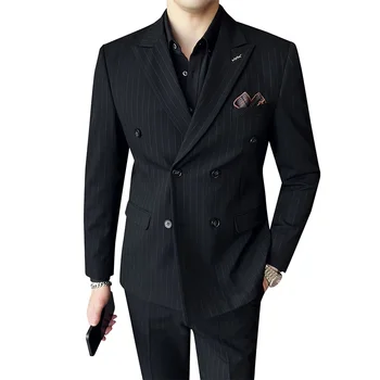 2023 Плюс размер S-7XL (Блейзер + брюки) Мужская мода Gentleman Slim Fit Для бизнеса и отдыха, Двухрядная Официальная свадьба, 2 комплекта