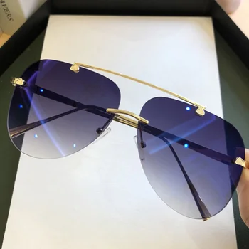 2023 Новые солнцезащитные очки без оправы, Женский Дизайнерский бренд, Модные Солнцезащитные очки, Женские Металлические очки с двойным мостом UV400 Oculos De Sol