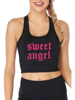 Дизайн Sweet Angel Сексуальный облегающий укороченный топ Женские хлопковые дышащие спортивные топы на бретелях Настраиваемый пикантный камзол