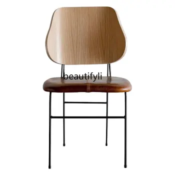 Итальянская минималистичная спинка для обеденного стула, домашний обеденный стул, дизайнерская модель из натуральной кожи в скандинавском стиле