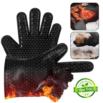 Пищевые Толстые термостойкие силиконовые перчатки для барбекю, перчатки для гриля, Кухонные рукавицы для приготовления в духовке для барбекю, перчатки для выпечки на гриле, инструмент для барбекю