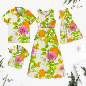 Летние новые модные облегающие платья и рубашки с цветочным принтом в цвет семьи, комплекты Family Look