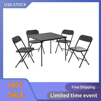 Комплект из 5 складных столиков и четырех складных стульев, черный