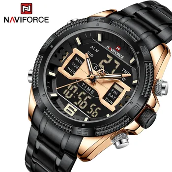 Мужские часы NAVIFORCE с циферблатом из сплава, аналоговый ЖК-цифровой дисплей, спортивные водонепроницаемые кварцевые наручные часы, дата, хронограф, светящиеся часы