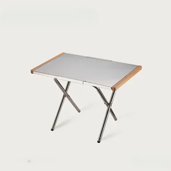 Lexiang Открытый Портативный стол для пикника и барбекю из нержавеющей стали Походный стол Складной стол для отдыха Маленький стальной стол