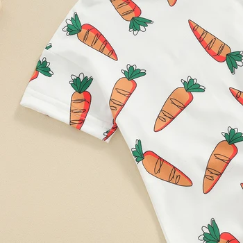 Пасхальный комбинезон для маленьких мальчиков и девочек с морковным принтом и заячьими ушками, комбинезон с капюшоном, толстовка с коротким рукавом, футболка с кроликом, боди