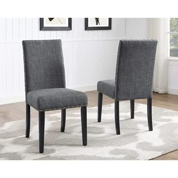 Обеденные стулья из ткани Roundhill Furniture Biony серого цвета с отделкой в виде гвоздей, упаковка из 2 штук