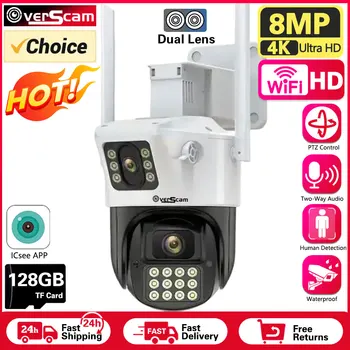 WIFI Камера 8MP 4K Двухобъективная PTZ-Камера Human Detect 4MP Защита Безопасности CCTV Камера Ночного Видения Видеонаблюдение iCSee