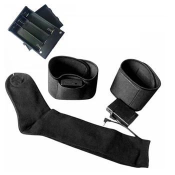 Хлопковые носки с подогревом, с батарейным отсеком и ремнями, мужские женские Зимние электрические грелки для ног, чулочно-носочные изделия M6CD
