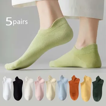 5 Пар женских носков ярких цветов, дышащие спортивные носки, однотонные носки-лодочки, Удобные хлопчатобумажные носки до щиколотки