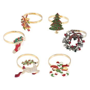 6 шт. Рождественские кольца для салфеток, Кольца-держатели для рождественских салфеток, Венок для праздничной вечеринки, обеденный стол