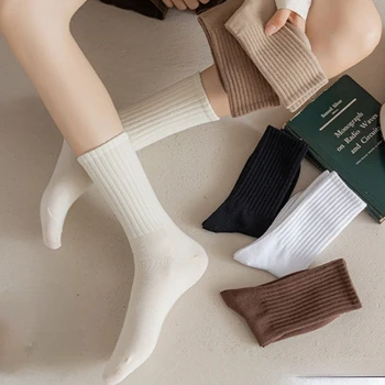 Зимние теплые носки женские белые чулки средней длины корейские студенческие хлопчатобумажные чулки спортивные