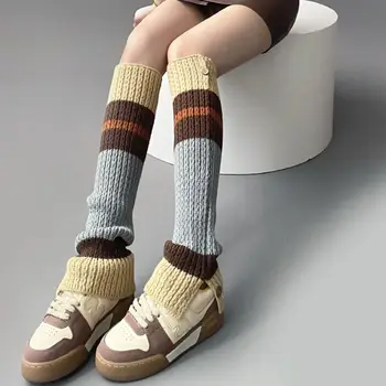 Зимние трикотажные чехлы для ног с японскими оборками и пуговицами 
