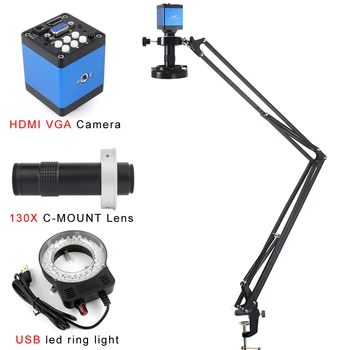 13-Мегапиксельная камера цифрового промышленного видеомикроскопа HDMI VGA, 1-130X зум-объектив, Большое рабочее расстояние для ремонта телефона, пайка