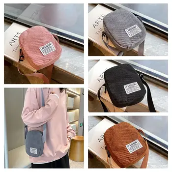 Вельветовая сумка через плечо в корейском стиле, сумочка из хлопчатобумажной ткани, сумки через плечо с надписью, сумки для телефонов, кошелек для покупок, маленькая сумка-мессенджер