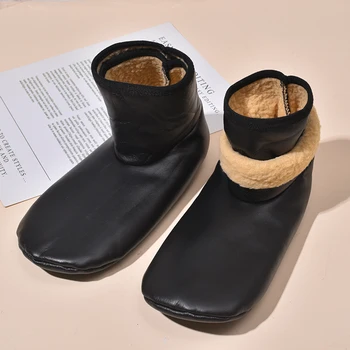Женские утолщенные Нескользящие Черные носки из искусственной кожи, женские Мягкие Теплые Домашние носки для пола, Дышащие Средние носки для взрослых, зима