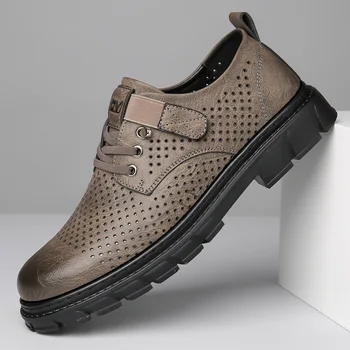 Новая мужская повседневная обувь с перфорацией из натуральной кожи, модная элегантная Роскошная Классическая Мужская обувь для улицы высшего качества