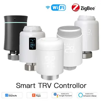 Tuya ZigBee / WIFI Термостатический клапан радиатора Беспроводной регулятор температуры привода радиатора TRV Alexa Google Home App Control
