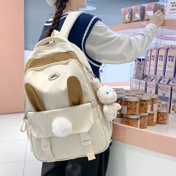 Японские и корейские версии милых заячьих ушек, рюкзак для девочек в стиле Сен, рюкзак большой емкости в стиле кампус харадзюку
