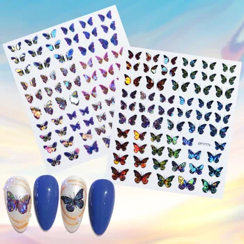 Лазерные цветные наклейки для ногтей в виде бабочек, Бронзирующие Блестящий Дизайн ногтей, Самоклеящиеся Светоотражающие Голографические Аксессуары для ногтей, Великолепный Маникюр