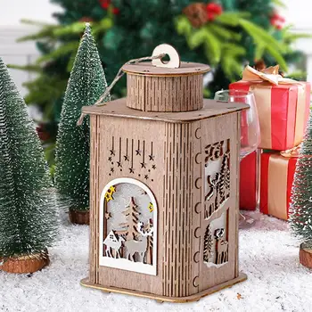 Привлекательный праздничный декор Праздничный деревянный Ветряной фонарь Лампа на батарейках Теплый свет для рождественских праздников на Рождество