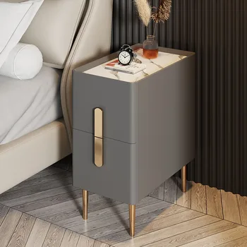 Ультраузкие прикроватные тумбочки в кремовом стиле, современные минималистичные Небольшие тумбочки для хранения вещей, кожаный шкаф для хранения вещей из массива дерева в спальне