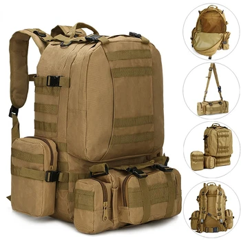 50-литровый тактический военный рюкзак, мужской армейский камуфляж 4 в 1, Molle Pack, Походные сумки, Спортивный 3D рюкзак для кемпинга на открытом воздухе, новый