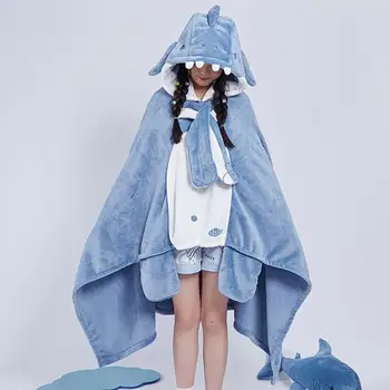 Носимое одеяло Shark с капюшоном Для женщин, Мягкая шаль Shark, накидка Shark, спальный халат, одеяло для кондиционирования воздуха, одеяло для сна, пижама