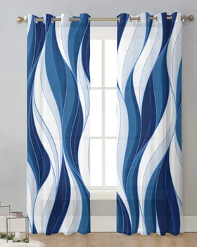 Темно-синие Линии Ряби Современные Тюлевые шторы Из вуали Для гостиной Прозрачные Шторы для спальни