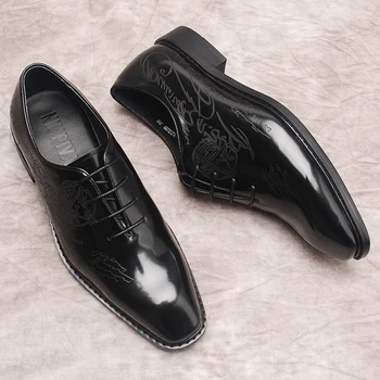 Элегантная Оксфордская Социальная Мужская обувь Из Натуральной Коровьей Кожи, Мужские модельные туфли, Модные Черные Коричневые Свадебные Вечерние туфли На шнуровке