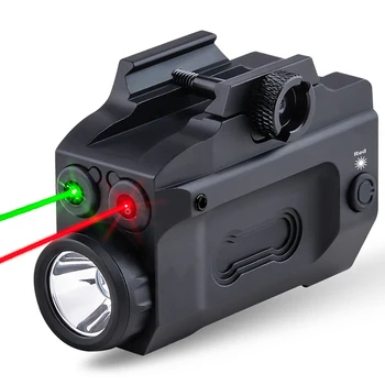 Пистолетный фонарь мощностью 800 люмен с красно-зеленым лазерным тактическим светодиодным оружейным фонариком Компактный USB Перезаряжаемый Быстроразъемный пистолет-фонарик