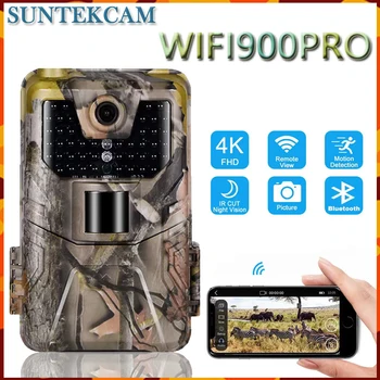 Suntekcam 4K Video Live Show WIFI900PRO Trail Camera 30MP WIFI Приложение Bluetooth Управление Фотоловушки для дикой природы ночного видения на открытом воздухе