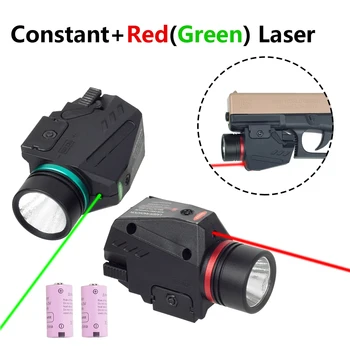 Тактический оружейный фонарь Красно-зеленый точечный лазерный прицел светодиодный фонарик для 20-миллиметровой рейки Mini Glock 17 19 Pistol Gun Light Lanterna Airsoft