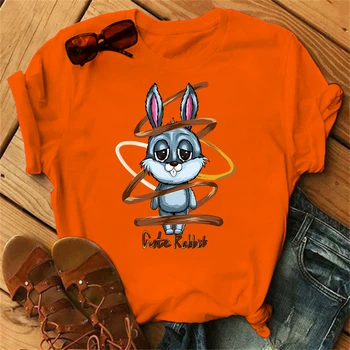 Женская футболка, футболка с милым кроликом из мультфильма, футболки с принтом на Хэллоуин, футболки с коротким рукавом в стиле харадзюку, уличный костюм
