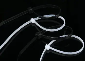 100шт Нейлоновая кабельная стяжка 5x250 мм Белого/ черного цвета, Самоблокирующаяся Пластиковая проволочная стяжка на молнии