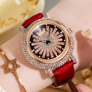 Женские часы UTHAI, легкая роскошная оправа с бриллиантами, часы с 360-градусным ходом, водонепроницаемые женские модные кварцевые часы из натуральной кожи