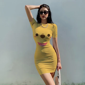 Сексуальное облегающее платье-сумка Disney Winnie the Pooh в стиле Хип-хоп, Летнее Новое Сексуальное мини-платье С круглым вырезом И коротким рукавом, Модное Пляжное платье