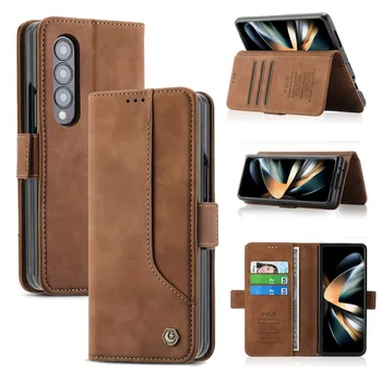 Винтажный кожаный чехол-книжка Samsung Galaxy Z Fold 4 5G, откидной магнитный держатель для карт, подставка для всего тела, защитный чехол для телефона