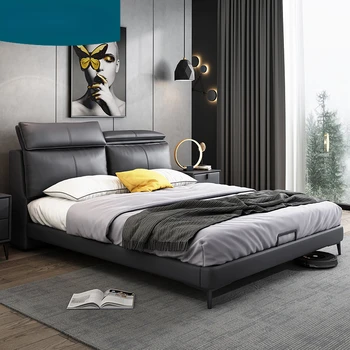 Светлая роскошная кожаная кровать простая спальня в итальянском стиле главная спальня люкс высококачественная свадебная кровать