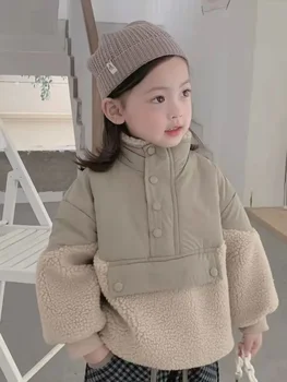Новое шерстяное пальто для девочек от 0 до 6 лет, теплое осеннее пальто для девочек, плюс бархатные куртки, зимняя детская одежда, наряды