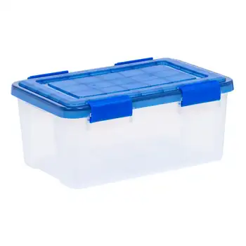 США, 19-литровый Прозрачный Пластиковый Ящик Для Хранения с Прокладкой WeatherPro ™ с Синей Крышкой