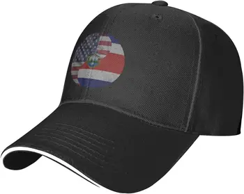 Бейсболка с регулируемым флагом США и Коста-Рики премиум-класса для мужчин и женщин - Спорт на открытом воздухе, защита от солнца, черная