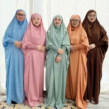 Ид Кафтан С Капюшоном Мусульманские Женщины Платье-Хиджаб Молитвенная Одежда Абая Длинный Химар Полное Покрытие Вуаль Рамадан Платье Исламская Одежда Никаб