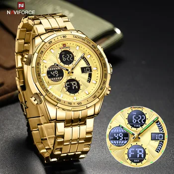 Роскошные мужские часы NAVIFORCE От бренда NAVIFORCE, Модные золотые Часы из высококачественной нержавеющей стали, водонепроницаемые цифровые часы Relogio Masculino