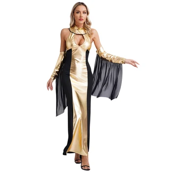 Женские вечерние костюмы королевы Египта, платье на бретелях без спинки со съемными рукавами, костюмы для косплея Клеопатры на Хэллоуин