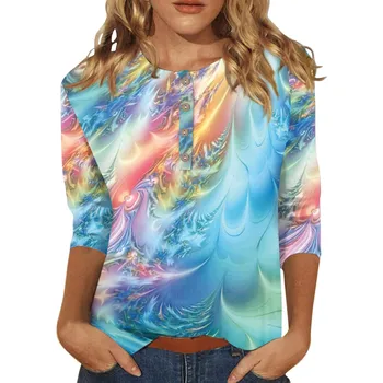 Женские рубашки с рукавами 3/4, футболки с милым графическим принтом, Повседневные блузки больших размеров, базовые топы, пуловеры, Roupas Feminina